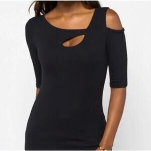 GOLDRAY Garima Black Asymmetric Cutout Cold Shoulder Top Small